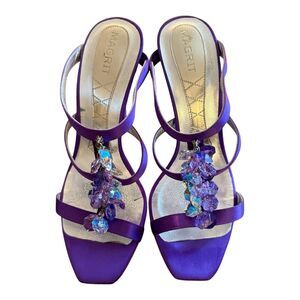 Magrit Sandals Women’s Sz 37 US 6.5 Purple Crystal Embellished Heels Square Toe